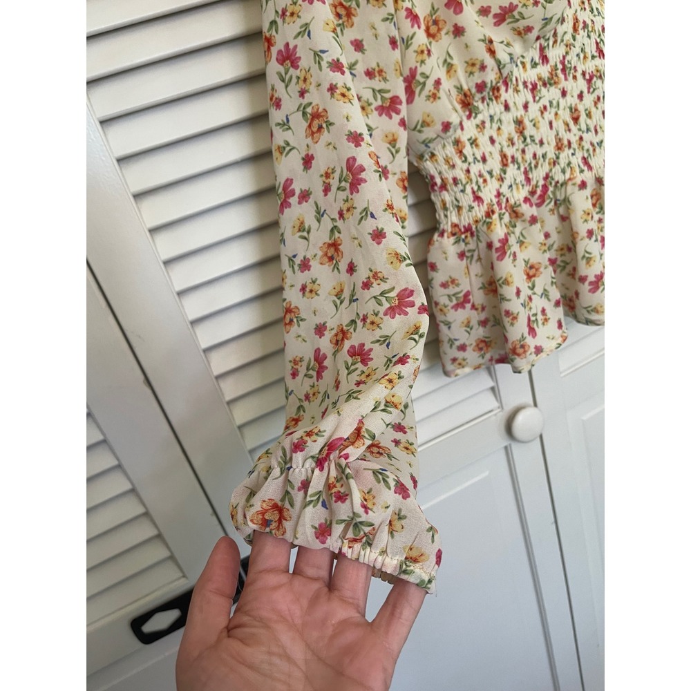 Lost + Wander Floral Smocked Cottagecore Coquette Girlhood Top - Picture 2 of 10